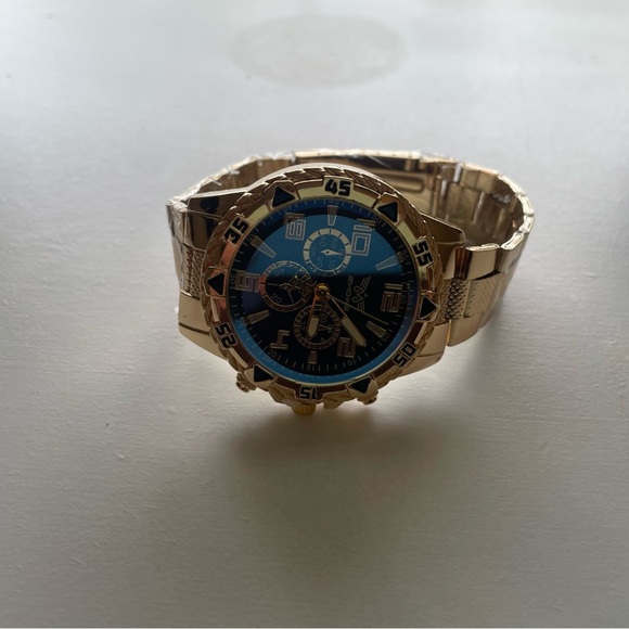 ZHOWE Men’s Gold Tone Quartz Watch Blue Dial Sport Luxury Style - Picture 6 of 6